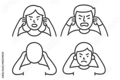 People covering ears expressing annoyance from loud noise or irritating sound