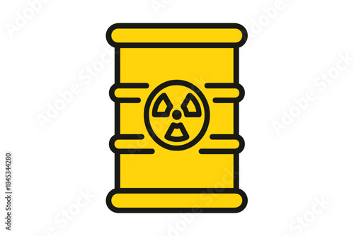 Yellow industrial storage barrel with international radiation hazard symbol