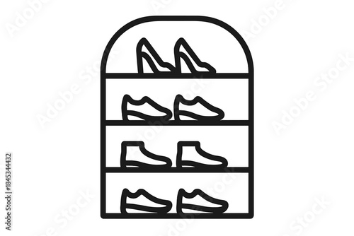 Outline icon of shoe rack with various footwear storage options