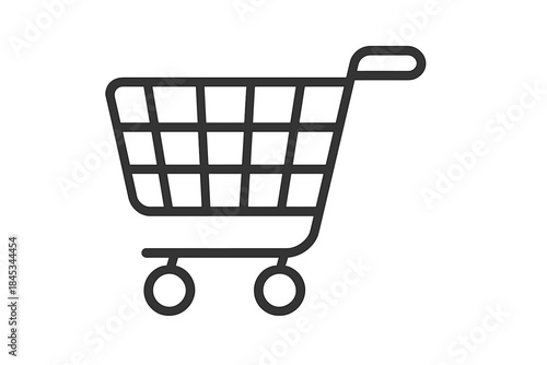 Minimalist black outline icon representing a shopping cart for commerce and retail concepts