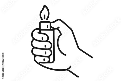 Hand holding a lit cigarette lighter with an open flame icon