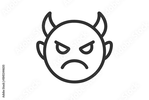Angry devil face emoticon icon with horns and frowning mouth