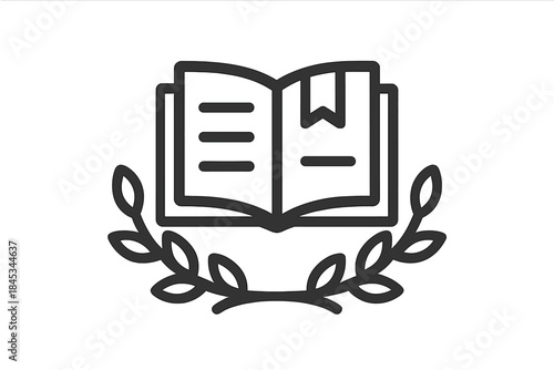 Open book with laurel wreath simple line icon design