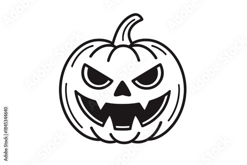 Simple black and white scary jack o lantern face icon outline