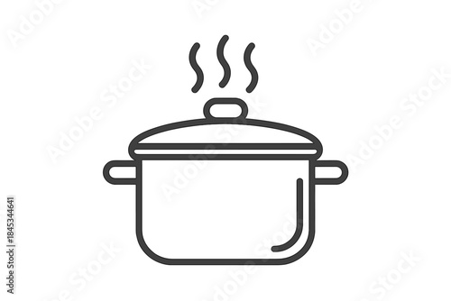 Steaming cooking pot simple outline icon featuring handles