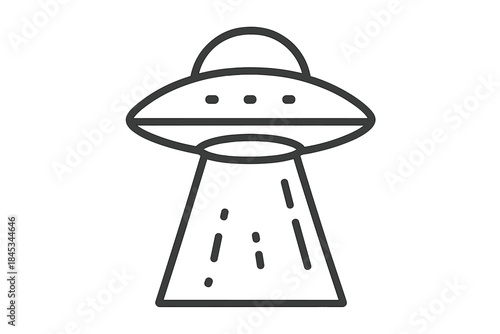 Minimalist line icon of flying saucer emitting a tractor beam light