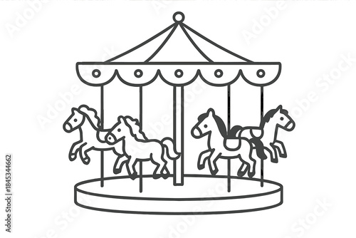 Outline of classic carousel with four rocking horses in motion