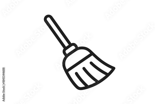 Simple outline icon of a cleaning broom angled diagonally