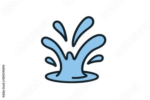 Stylized blue water splash icon featuring a dark outline
