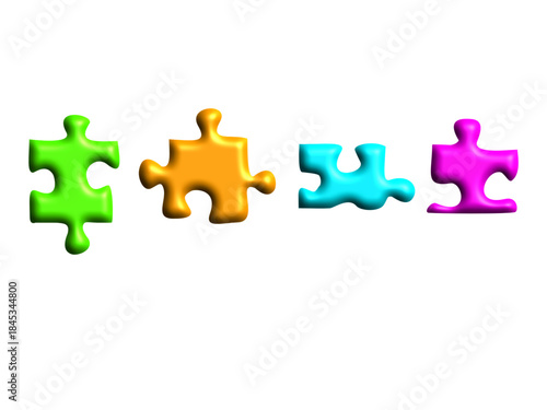 3d colorful puzzle pieces on white background
