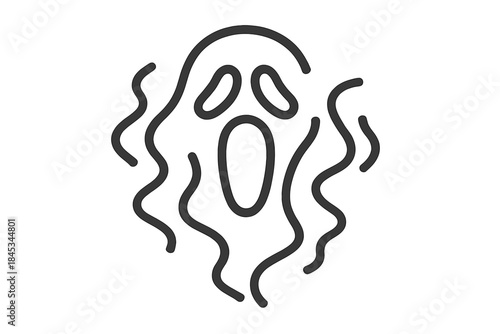 Minimalist outline icon of a screaming ghost face with flowing edges