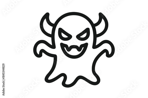 Simple outline icon of a scary horned ghost monster