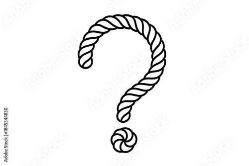 Black and white question mark symbol made from thick twisted nautical rope
