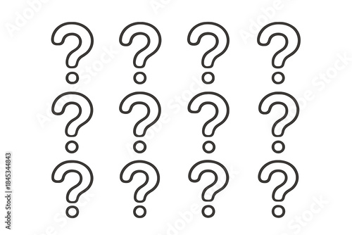 Repeating grid pattern of black outline question mark symbols