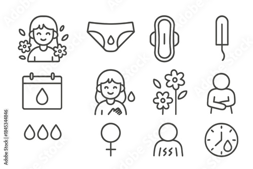 Feminine hygiene and menstrual cycle tracking icon collection