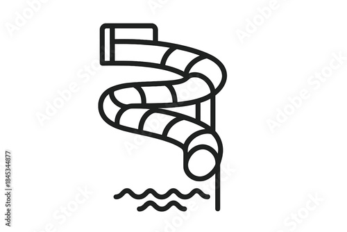 Winding water slide icon descending into stylized wavy pool water