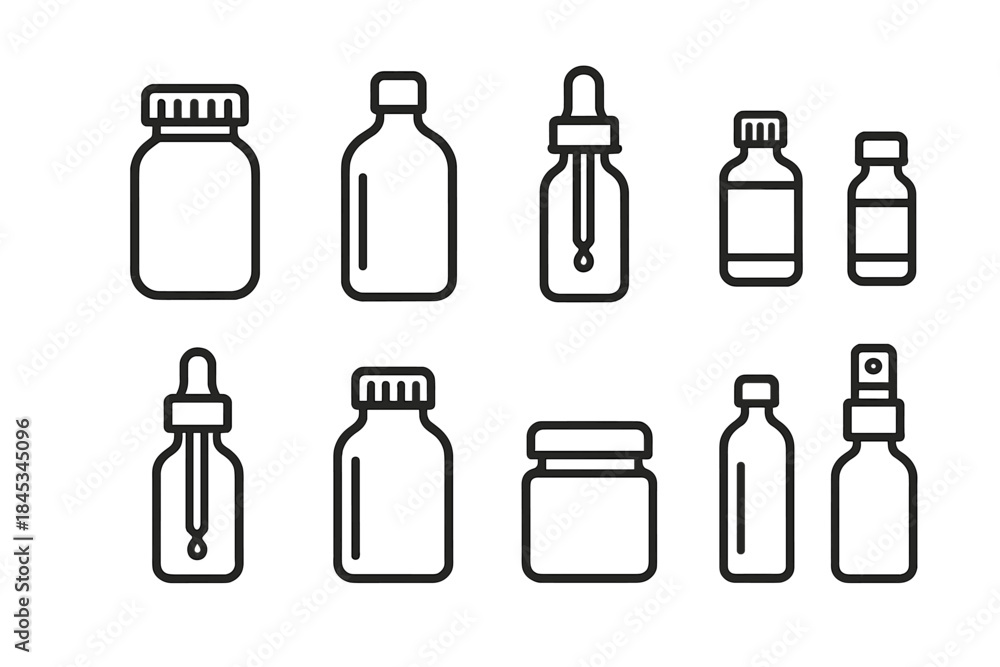 Fototapeta premium Outline icons set of cosmetic and medicine packaging containers