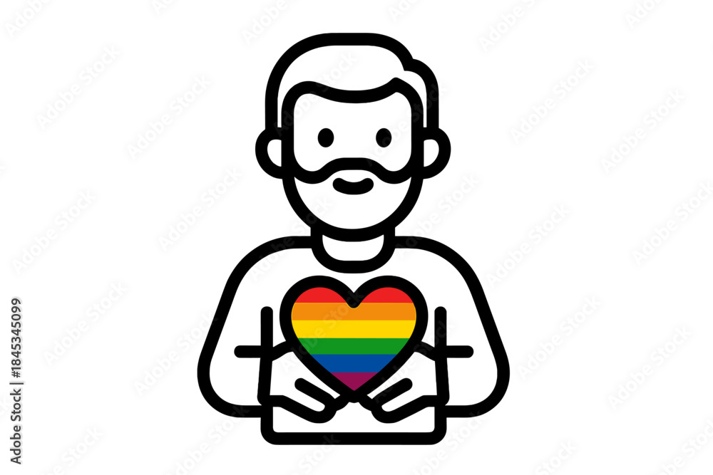 Obraz premium Bearded man holding rainbow pride heart symbol