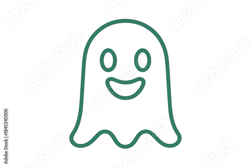 Minimalist happy ghost outline icon with flowing bottom edge