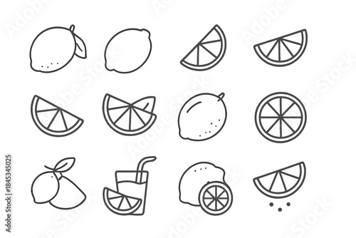 Simple outline icons for lemons and fresh citrus juice