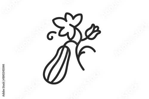 Outline icon of cucumber plant showing fruit flower and vine growth