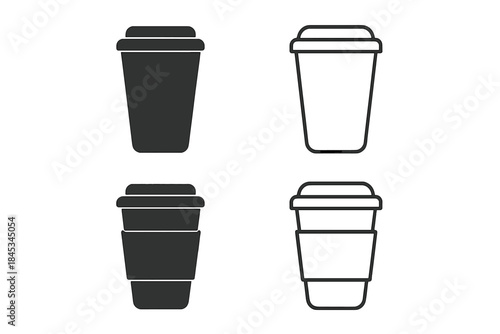 Four disposable coffee cup icons in solid and outline styles