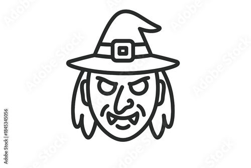 Scary witch face icon with pointed hat and sharp fangs