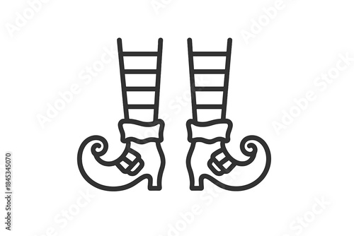Outline icon of striped elf legs with curled toe shoes