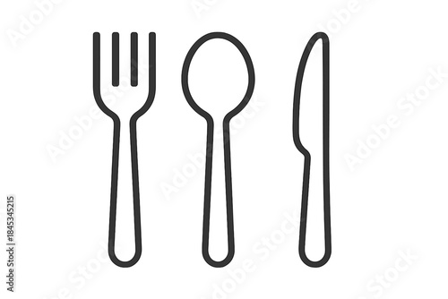 Simple outline icons of fork spoon and knife for dining concept