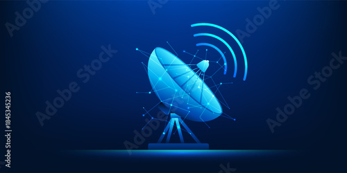 Satellite Dish Signal Transmission Background, Space Communication Technology, Global Data Reception and Reflection System, Futuristic Satellite Network Concept for Internet, Broadcasting