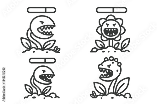 Four stylized carnivorous plant icons featuring individual health status bars