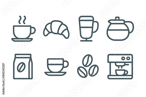 Simple line icons representing coffee and breakfast elements