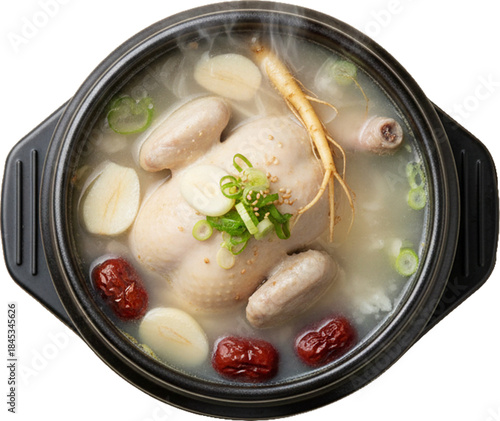 Traditional Korean Ginseng Chicken Soup Samgyetang