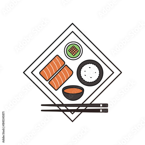 Sushi Meal with Rice Sauce and Wasabi on Chopsticks