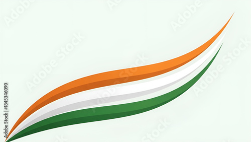 Modern abstract illustration featuring flowing swoosh shapes in Indian tricolor colors. Represents freedom, progress, and national unity. 