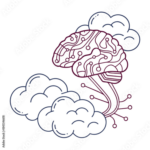ai brain in cloud on white background
