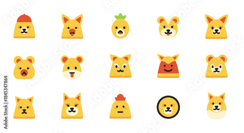 Collection of cute dog emojis with various accessories and expressions.