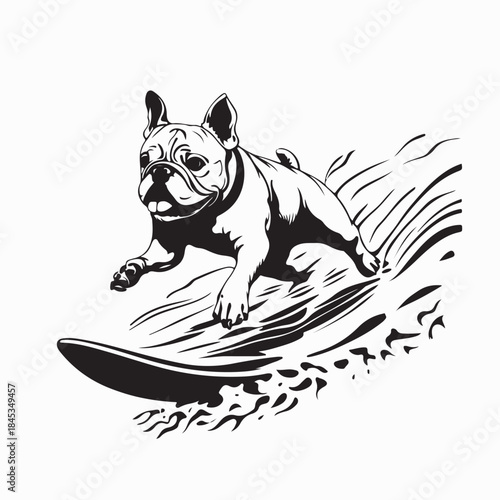 Bulldog Having Fun Surfing at the Beach Image Vector on White Background