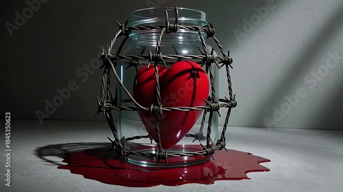Wallpaper Mural dramatic heart in cage video with dark emotional background and symbolic red heart Torontodigital.ca