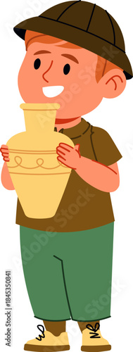Archaeologist Holding Ancient Vase Cartoon