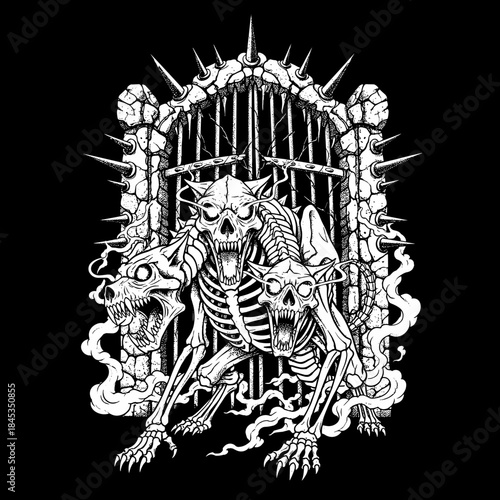 Skeletal Cerberus Guarding the Gates of Hades.