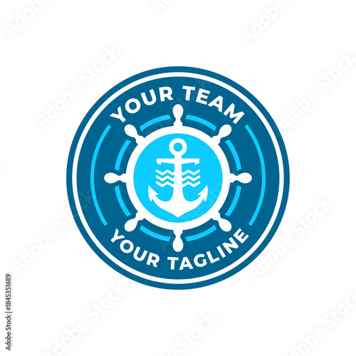 A bold emblem combining a steering wheel, anchor, and sea elements, representing resilience, leadership, and a journey of unity.