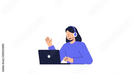 Customer service agent providing online support illustration in flat style animation