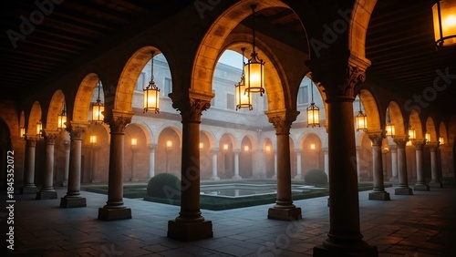 Wallpaper Mural Elegant architectural corridor with arched doorways and hanging lanterns, creating a mystical ambiance. Torontodigital.ca