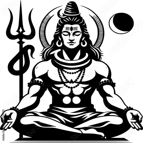 Lord Shiva Trishul Crescent Moon Divine Icon