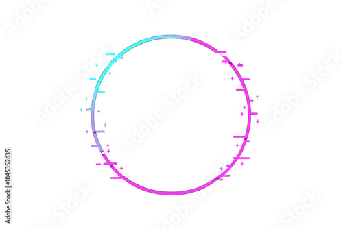 Abstract glowing circle frame with glitch effect and sparkles