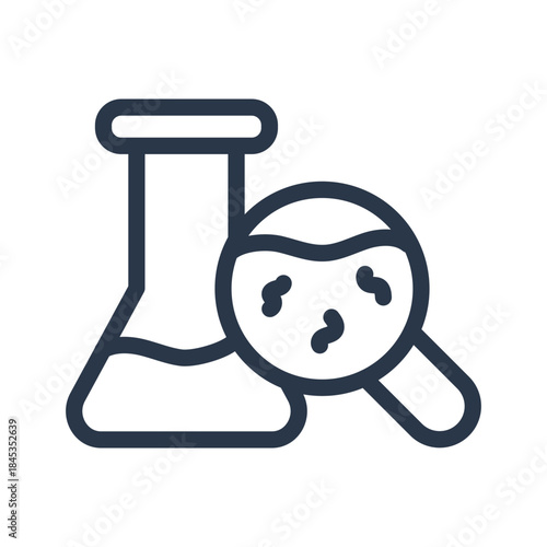 Science Laboratory Analysis Icon. Flask and Magnifying Glass