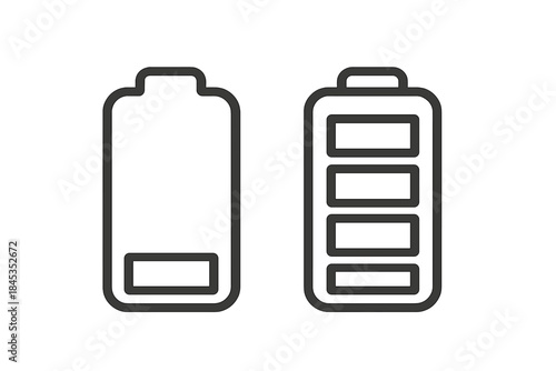Battery charge level indicators showing low and full status