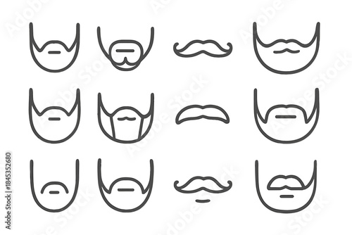 Set of various beard and mustache line icons for male facial hair styles