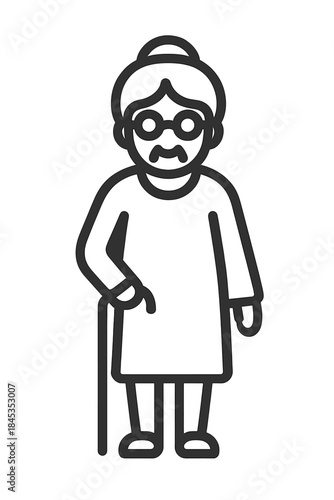 Senior woman figure with spectacles and mobility aid